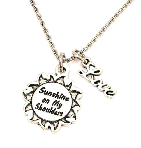 Sunshine On My Shoulders In Sun 20" Chain Necklace With Cursive Love Accent