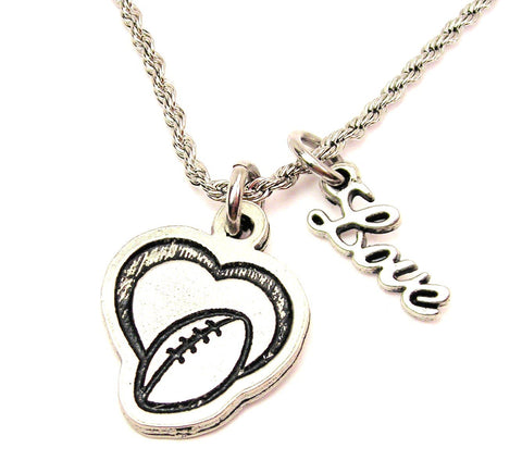 Heart With Football 20" Chain Necklace With Cursive Love Accent