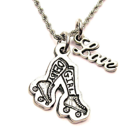 Derby Girl Legs 20" Chain Necklace With Cursive Love Accent