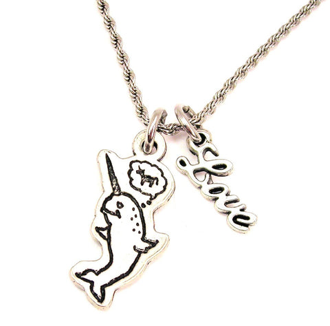 Narwhal Wants To Be A Unicorn 20" Chain Necklace With Cursive Love Accent