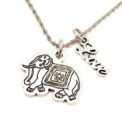 Bollywood Elephant 20" Chain Necklace With Cursive Love Accent