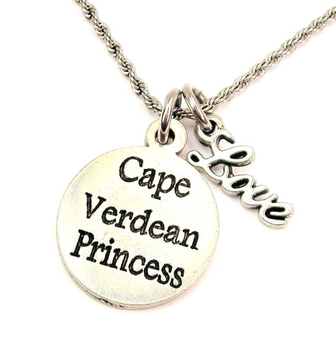 Cape Verdean Princess 20" Chain Necklace With Cursive Love Accent