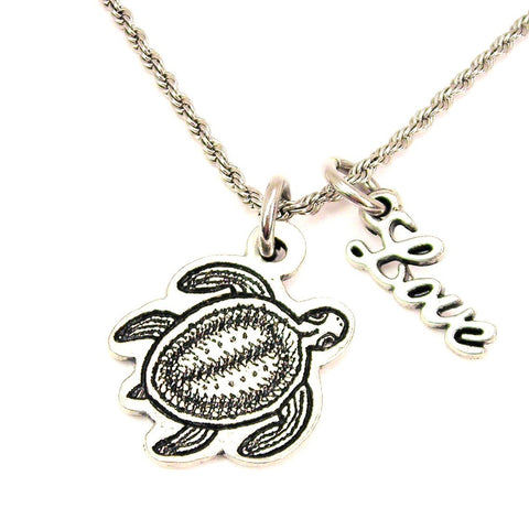 Sun Turtle 20" Chain Necklace With Cursive Love Accent