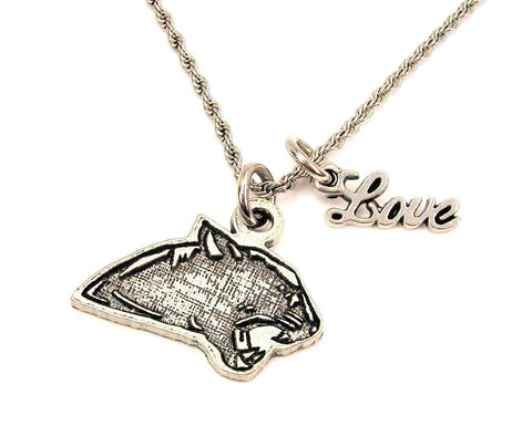 Panther Head Silhouette 20" Chain Necklace With Cursive Love Accent