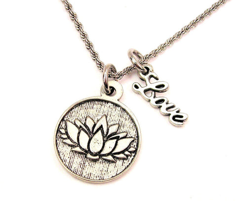 Lotus 20" Chain Necklace With Cursive Love Accent