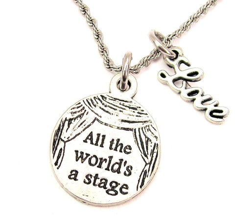 All The World's A Stage 20" Chain Necklace With Cursive Love Accent