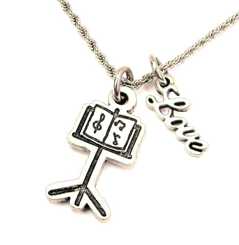 Sheet Music On Stand 20" Chain Necklace With Cursive Love Accent