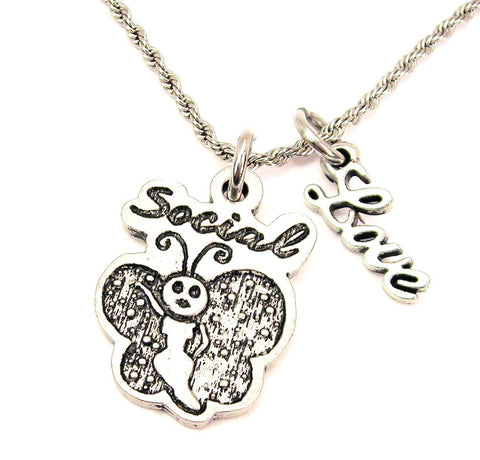Social Butterfly 20" Chain Necklace With Cursive Love Accent