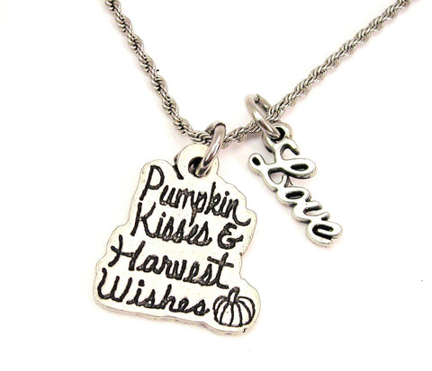 Pumpkin Kisses And Harvest Wishes 20" Chain Necklace With Cursive Love Accent