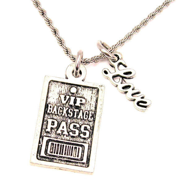 VIP Backstage Pass 20" Chain Necklace With Cursive Love Accent