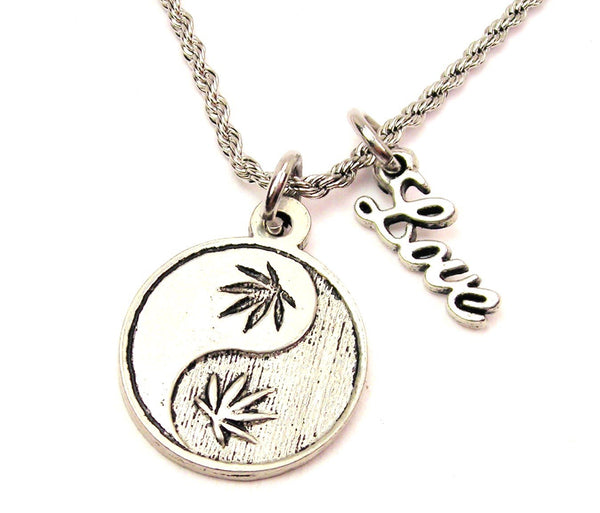 Cannabis Yin Yang 20" Chain Necklace With Cursive Love Accent