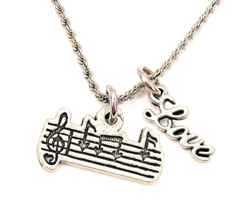 Musical Bar 20" Chain Necklace With Cursive Love Accent