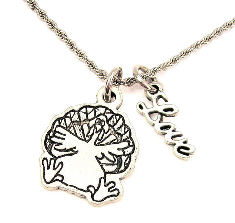 Thanksgiving Turkey 20" Chain Necklace With Cursive Love Accent