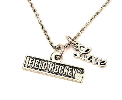 Field Hockey Street Sign 20" Chain Necklace With Cursive Love Accent