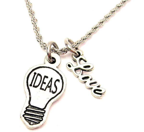 Ideas Light Bulb 20" Chain Necklace With Cursive Love Accent