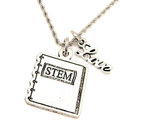 Stem Notebook 20" Chain Necklace With Cursive Love Accent