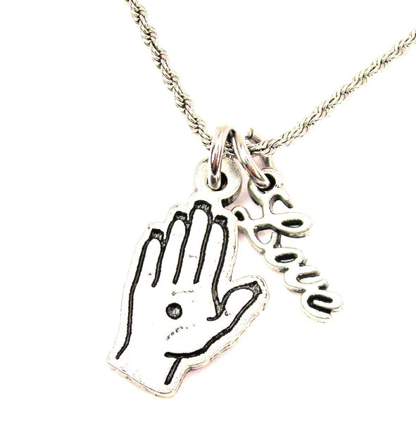 Domestic Abuse Hand 20" Chain Necklace With Cursive Love Accent