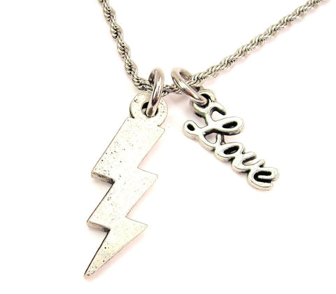 Lightning Bolt 20" Chain Necklace With Cursive Love Accent