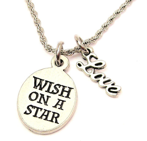 Wish On A Star 20" Chain Necklace With Cursive Love Accent