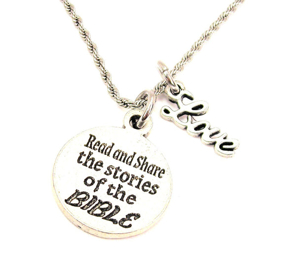 Read And Share The Stories Of The Bible 20" Chain Necklace With Cursive Love Accent