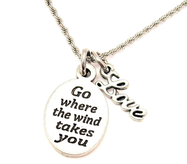 Go Where The Wind Takes You 20" Chain Necklace With Cursive Love Accent