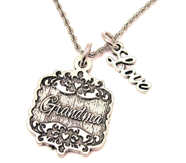 Grandma Victorian Scroll 20" Chain Necklace With Cursive Love Accent