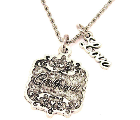 Girlfriend Victorian Scroll 20" Chain Necklace With Cursive Love Accent