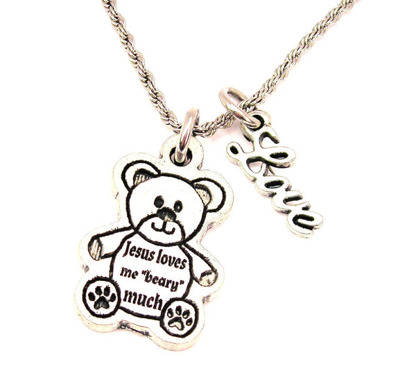Jesus Loves You Beary Much 20" Chain Necklace With Cursive Love Accent