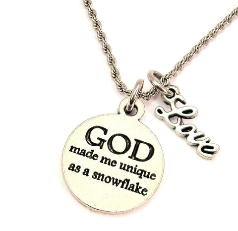 God Made Me Unique As A Snowflake 20" Chain Necklace With Cursive Love Accent