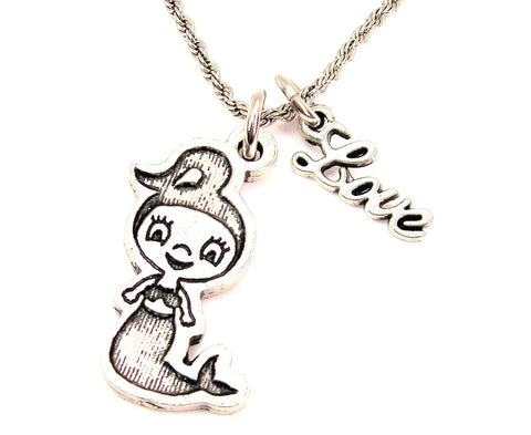 Baby Mermaid 20" Chain Necklace With Cursive Love Accent