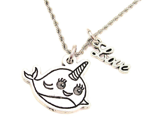Baby Narwhal 20" Chain Necklace With Cursive Love Accent