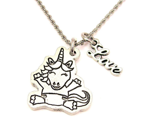 Baby Unicorn 20" Chain Necklace With Cursive Love Accent
