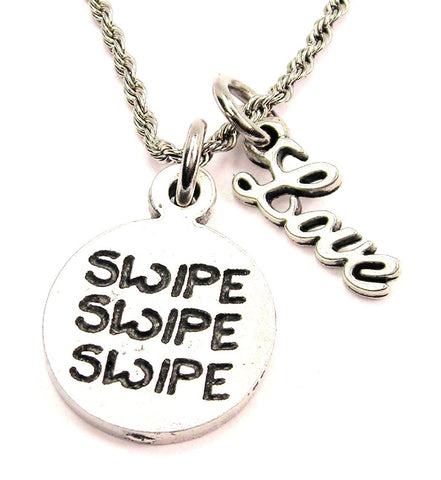 Swipe Swipe Swipe 20" Chain Necklace With Cursive Love Accent