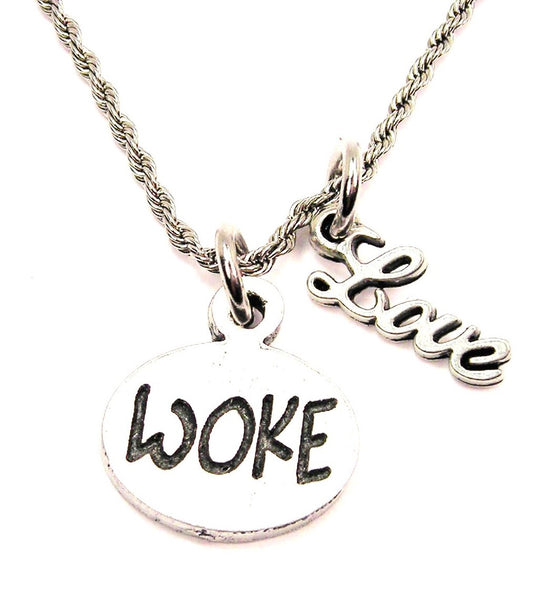 Woke 20" Chain Necklace With Cursive Love Accent