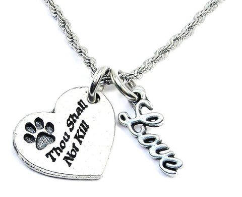 Thou Shall Not Kill With Paw Print 20" Rope Necklace With Love