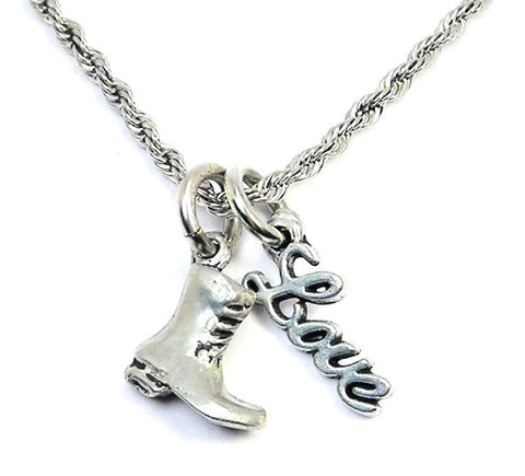 Combat Boot 20" Rope Necklace With Love