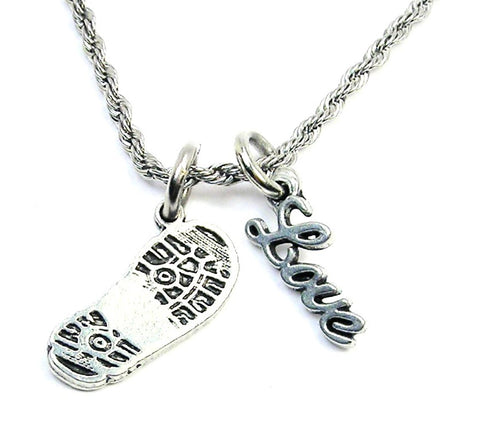 Combat Boot Print 20" Rope Necklace With Love