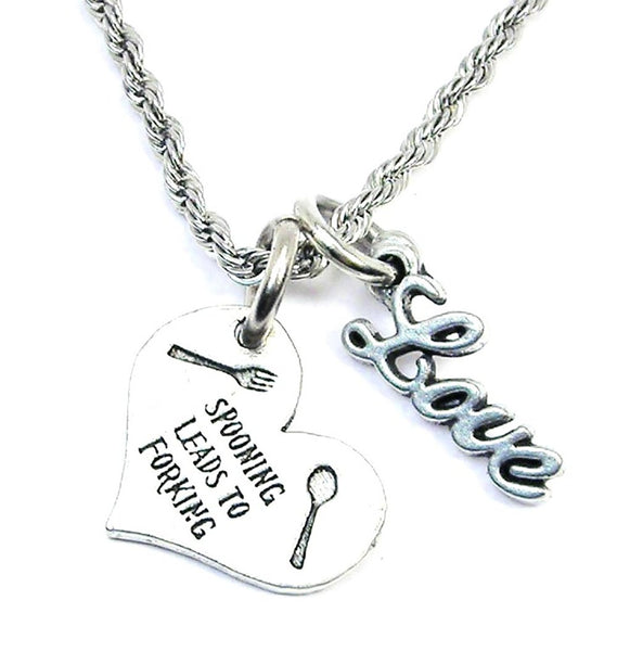 Spooning Leads To Forking 20" Rope Necklace With Love