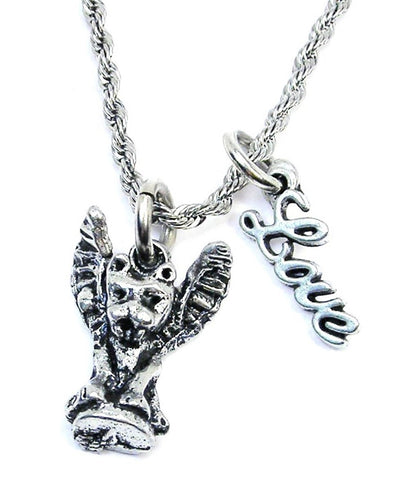 Winged Gargoyle 20" Rope Necklace With Love