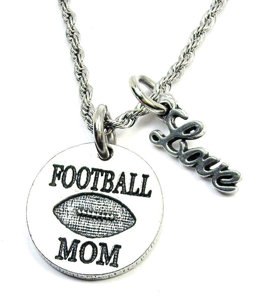 Football Mom Circle 20" Rope Necklace With Love