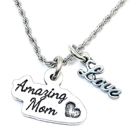 Amazing Mom 20" Rope Necklace With Love