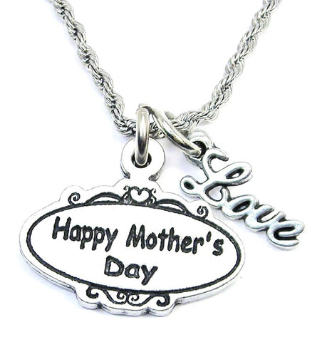 Happy Mother's Day Scrolled Oval Plaque 20" Rope Necklace With Love