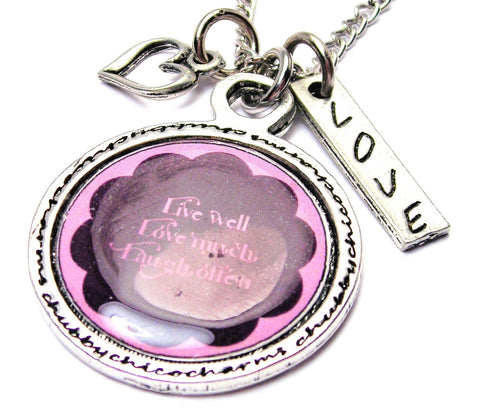 Live Well Love Much Laugh Often Framed Resin Necklace