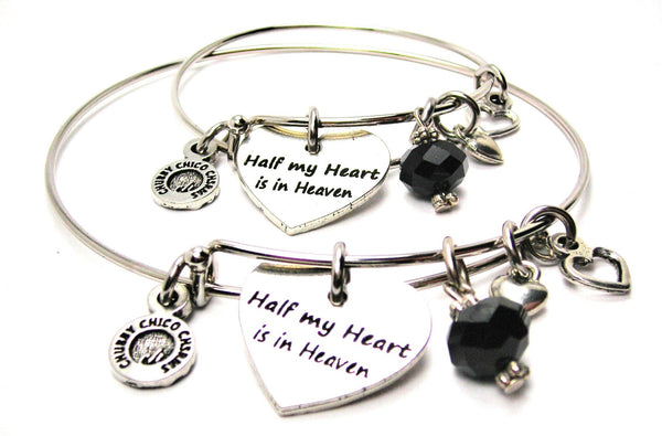 Half My Heart is in Heaven Adult and Child Matching Expandable Bangle Bracelets