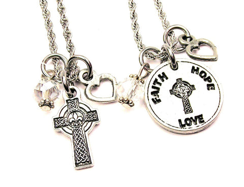 Celtic Faith Religion Cross Set Of 2 Rope Chain Necklaces
