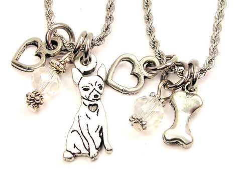 Chihuahua And Dog Bone Set Of 2 Rope Chain Necklaces