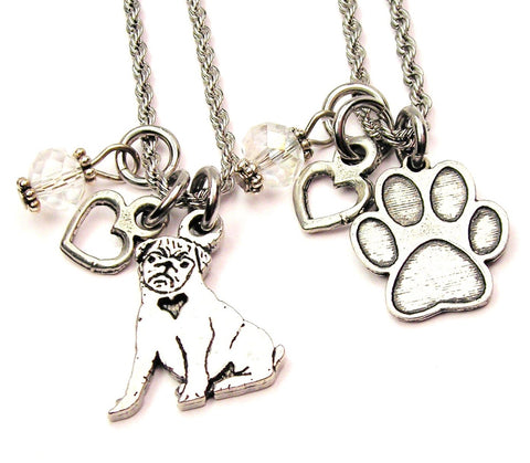Pug Love Set Of 2 Rope Chain Necklaces