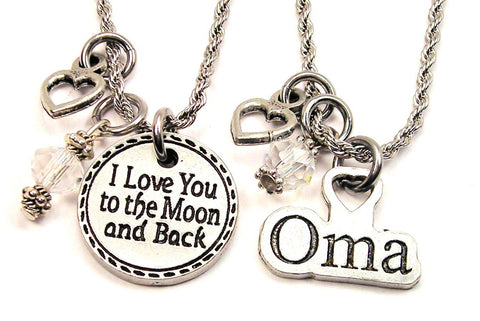 Oma I Love You To The Moon And Back Set Of 2 Rope Chain Necklaces