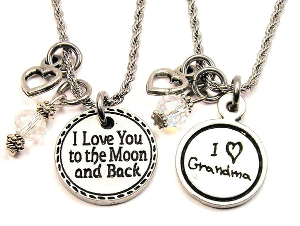 Grandma I Love You To The Moon And Back Set Of 2 Rope Chain Necklaces