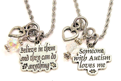 Someone With Autism Loves Me Set Of 2 Rope Chain Necklaces